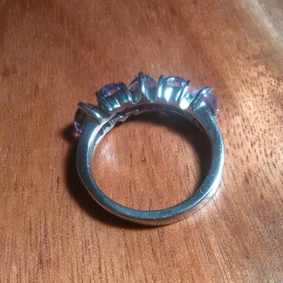 African Amethyst 5 Stone Stainless Steel Heart Ring (Size 6) - Picture 7 of 15